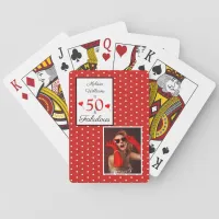 50th Birthday 50 & Fabulous Custom Red White Dots Poker Cards