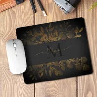 Vintage Black Grey & Gold glitter floral Monogram  Mouse Pad