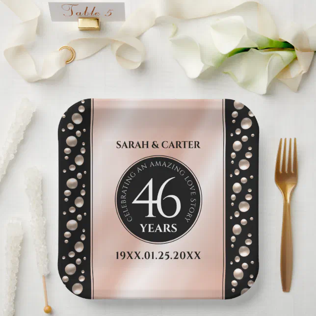 Elegant 46th Pearl Wedding Anniversary Celebration Paper Plates