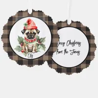 Christmas Pug with Hat Paper Ornament Card