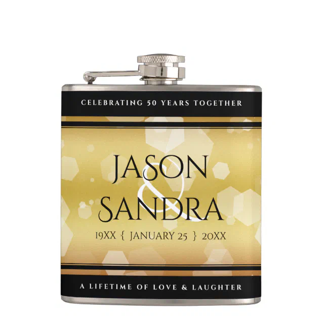 Elegant 50th Golden Wedding Anniversary Flask