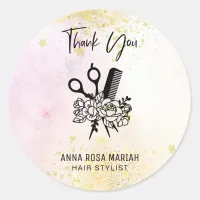 *~* Floral Scissor Comb Ombre Pastel THANK YOU AP6 Classic Round Sticker