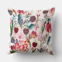 Burgundy Red Rustic Flowers Floral Nature Throw Pillow