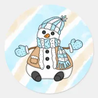 Cute Blue Snowman with Scarf Christmas  Classic Round Sticker