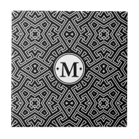 Geometric Pattern Monogram Black and White ID149 Ceramic Tile