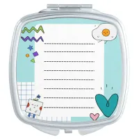 Square Cute Doodle Cartoon Memo Notes Compact Mirror