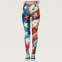 Red, White and Blue | Patriotic Fourth of July Leggings