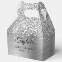 Glittery Silver Glam Sweet Sixteen Favor Boxes