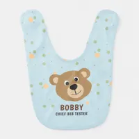 Adorable Baby Bear Cub Head Blue Custom Name Baby Bib