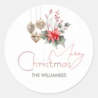 Mistletoe Red Green Posh Christmas Ornament Script Classic Round Sticker