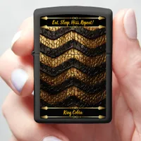 Textured snakeskin details from a venomous serpent zippo lighter