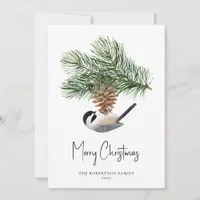 Christmas Chickadee Rustic Winter Pine Cone Holiday Card