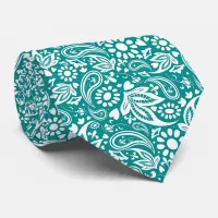 Purist Blue and White Romantic Paisley Pattern Neck Tie