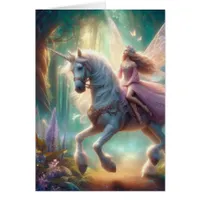 Fairy on her Unicorn Blank Inside Greeting Card