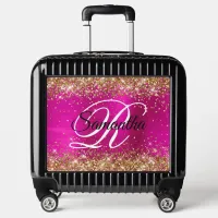 Gold Glitter Hot Pink Foil Fancy Monogram Luggage