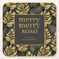 Black Gold Christmas Pattern#29 ID1009 Square Paper Coaster