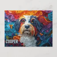 Bearded Collie Paper Quilling Art Dog Portrait Postcard