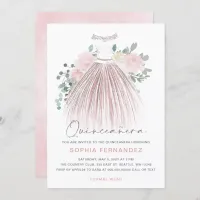 Blush Silver glitter Floral Dress Quinceañera Invitation