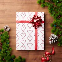 Cute Christmas Candy Cane Hearts Red & White Wrapping Paper