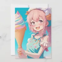 Anime Girl with Cupcake Birthday Party Invitation