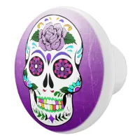 Colorful  Purple Sugar Skull Decorative Ceramic Knob