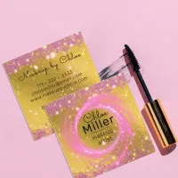 Fancy Stylish Sparkly Pink and Gold Makeup Artist Square Business Card