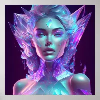 Beautiful Ai Art Pretty Icy Glass like Woman Poster