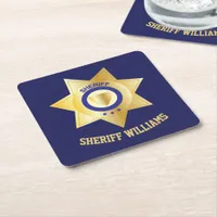 Sheriff Badge Fun Personalised Square Paper Coaster