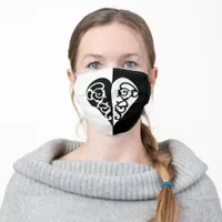 Bold Black and White Filigree Heart Design Adult Cloth Face Mask