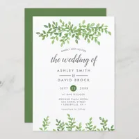 Watercolor Greenery Floral Leaves Modern Wedding Invitation