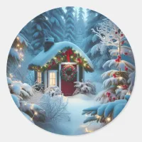 A Little Cabin in the Woods | Festive Christmas Classic Round Sticker