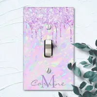 Monogram Iridescent Rainbow Opal Dripping Glitter Light Switch Cover