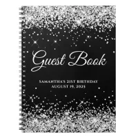 Silver Glitter Black 21st Birthday Guestbook Notebook