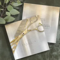 Sheen and Shears Hair Stylist Gold/Silver Sq ID814 Square Business Card