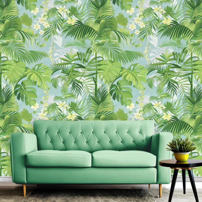 Tropical Green Flowers & Leaves Summer Beach Vibes Wallpaper