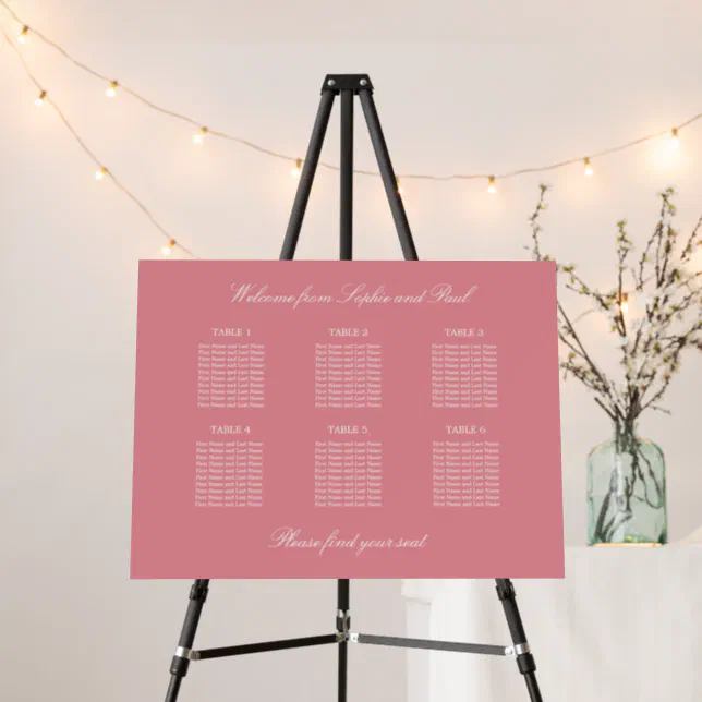 Blush Pink 6 Table Wedding Seating Chart Foam Board