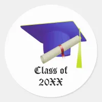 Graduation Class of 20XX Blue Cap Classic Round Sticker