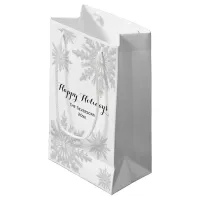 White Winter Snowflakes Happy Holidays Small Gift Bag