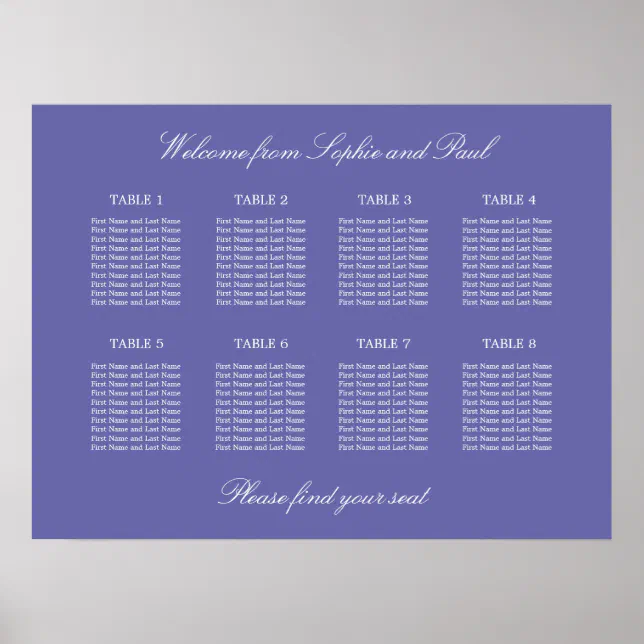 Lavender 8 Table Wedding Seating Chart Poster