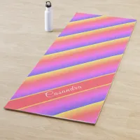 Multi-Colored Pastel Diagonal Stripes Custom Name Yoga Mat