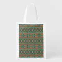 Southwestern Copper Teal Geometric Pattern Grocery Bag