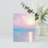 Magical landscape in pink sunset    postcard