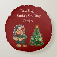 Cheeky Christmas Troll and Tree Delight  Round Pillow