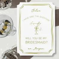 Trendy Whimsical Drawn Martini Bridesmaid Proposal Card