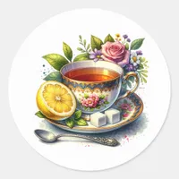 Pretty teacup of Tea with Lemon  Classic Round Sticker