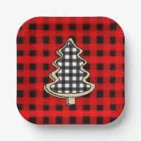 Buffalo Plaid, Red Gingham Christmas Trees    Paper Plates