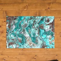 Teal and Black Marble Fluid Art