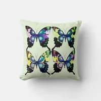 Aqua, Pink, and Yellow -  Elegant Butterflies Throw Pillow