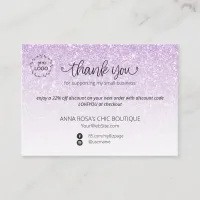 *~* Logo QR  . Ombre Glitter Thank You Branding Enclosure Card