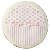 Blush Pink Watercolor Hearts and Stripes Sugar Cookie